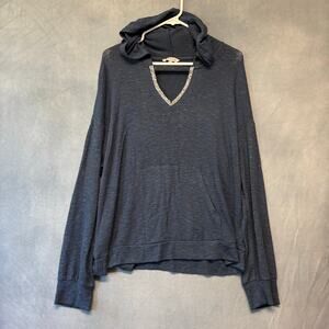 Juicy Couture Hooded Thin Sweatshirt Sheer Textured Crystal Encrusted V Neck